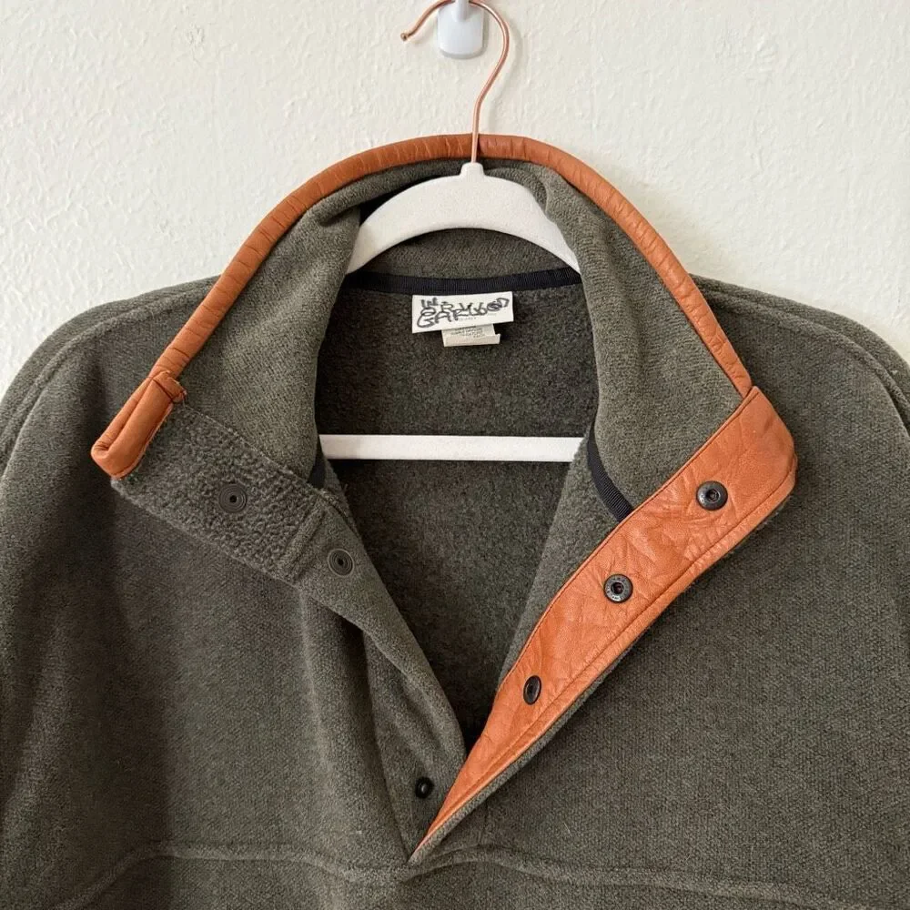 Vintage Orvis Men's Size Large Grey Pullover Soft Leather Trim Jacket Coat USA